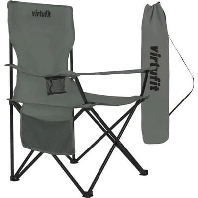 VirtuFit Opvouwbare Camping Stoel - Strandstoel met Armsteunen - Grijs - Inclusief Draagtas - Voor Festivals, Campings & Stranden