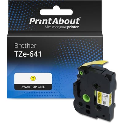 PrintAbout huismerk Tape TZe-641 Zwart op geel (18 mm) Geschikt voor Brother