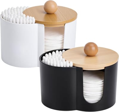 2 stuks wattenstaafjeshouders, wattenschijf- en tupferbewaarder met deksel, wattenschijfdispenserdozen, kunststof wattenstaafjesdispenser voor badkamer, make-uptafel, woonkamer