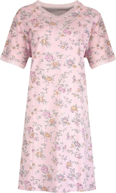 Tenderness Dames Nachthemd - Katoen - bloemen print - Licht Roze - Maat L