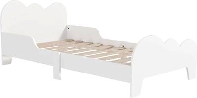 Kinderbed voor kinderen vanaf 3 jaar, 140x70 cm, wolkenthema, kinderbedframe met zijrail, draagvermogen 80 kg, wit.