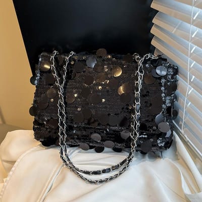 Niche Persoonlijkheid Modieuze Kleine Vierkante Tas Nieuwe Stijl Pailletten Splicing Modieuze Eenvoudige Ketting Crossbody Kleine Vierkante Tas black