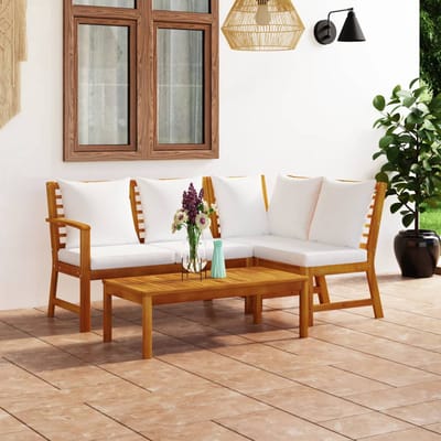 vidaXL - 4-delige - Loungeset - met - kussens - massief - acaciahout - crème
