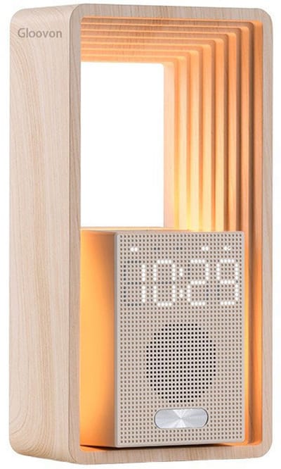 Gloovon® Wake-Up Light - Lichtwekker met USB Oplaadpunt - Zonsopgangsimulatie - 9 Natuurgeluiden - Houtner