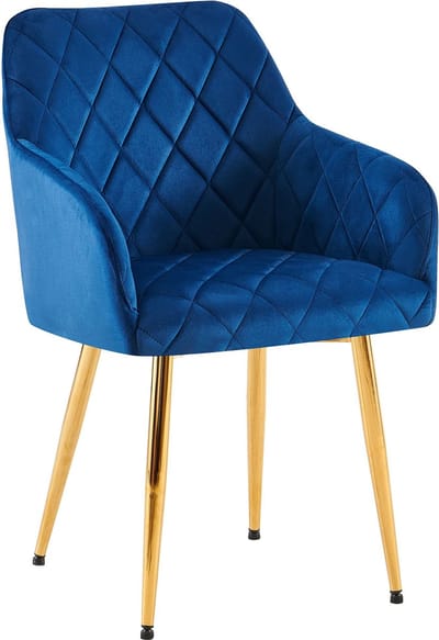 CLP Monett Eetkamerstoel - met armleuning - klassiek - metalen frame - Velvet - goud/donkerblauw