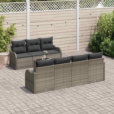 vidaXL Tuinbank Set met kussen 8 pcs Grijs Poly Riet en Staal en Glas