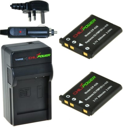 ChiliPower 2 x Li-40B / Li-42B accu's voor Olympus - Charger Kit + car-charger - UK version