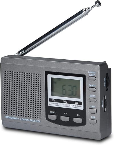 9-Bands Draft Radio Stereo met Telescopische Antenne, Alarm, Timer en Zakformaat