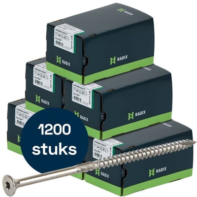 Radix Torx 20 Spaanplaatschroef - Platkop + Snijpunt - 5,0 x 100mm/55 - RVS - Deeldraad (1200 stuks) VOLLE DOOS!