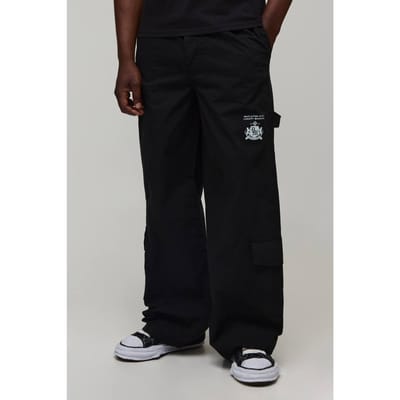 Tall Baggy Fit LA Gusset Cargo Trousers | Black | Size 46