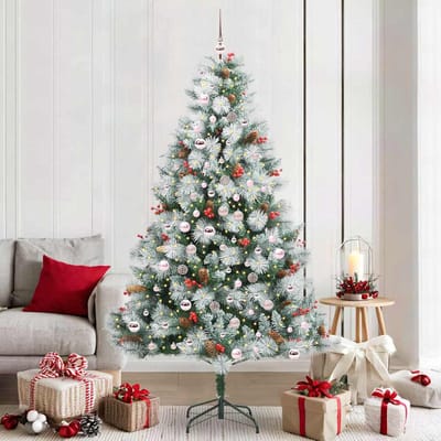 vidaXL - Kunstkerstboom - Groen - en - wit - 210 - cm - PVC - en - Metaal - en - Plastic