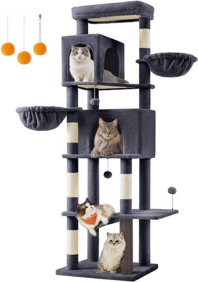 Feandrea - Krabpaal - Krabpaal voor Katten - 190.7 cm Hoog - 2 Grotten - 2 Ligmanden - 5 Krabstammen