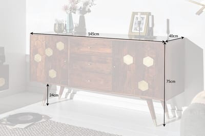 Massief dressoir tv meubel 145 cm acacia bruin goud retro design