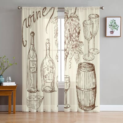 Wijn Doodles Transparante Gordijnen voor Woonkamer Transparante Tule Raamdecoratie Slaapkamer Keuken Huisdecoratie Sluier Gordijnen 135W x 160H(cm)