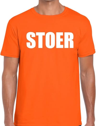 Stoer tekst t-shirt oranje heren S