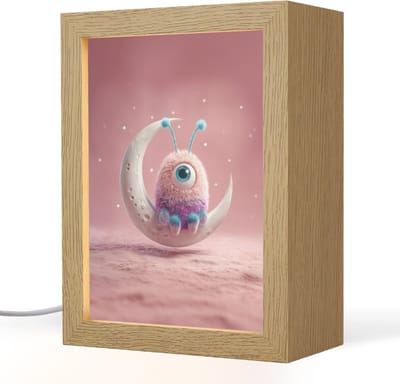 Nachtlampje 15x20 cm - Kinder lampje - Maan - Monster - Roze - Tafellamp kinderkamer - Slaapkamer lamp - Bedlamp kinderen - Kinderlampje stopcontact - Wandlamp babykamer - Nachtlampjes