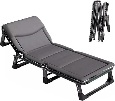 Opklapbed 1 Persoon - Kampeerbed Vouwbed - Ontspannen Buiten - Verstelbare Rugleuning 4 Posities - 190x75x30cm - Grijs