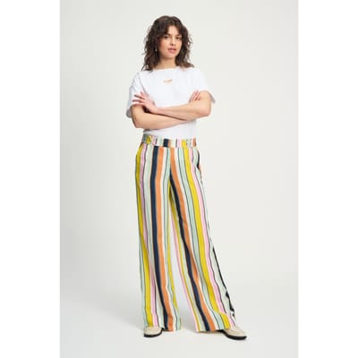 POM Amsterdam Pants - Paradise Stripes Linen Maat: 34 | Wijde Broeken Outlet | Dames | Wit