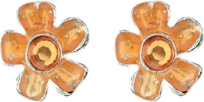 Behave Oorbellen Dames Bloem Oranje – Oorsteker met Kristal – Zilverkleurig – 1,5 cm – Nikkelvrij – Incl. Geschenkzakje Cadeau