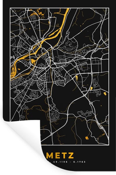 Muurstickers - Sticker Folie - Plattegrond - Metz - Stadskaart - Frankrijk - Kaart - 20x30 cm - Plakfolie - Muurstickers Kinderkamer - Zelfklevend Behang - Zelfklevend behangpapier - Stickerfolie