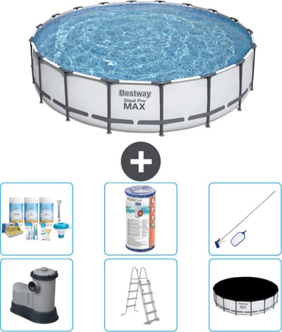 Bestway Rond Steel Pro MAX Zwembad - 549 x 122 cm - Grijs - Inclusief Pomp - Ladder - Afdekzeil Onderhoudspakket - Filter - Schoonmaakset