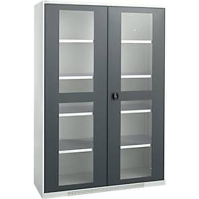 Schäfer Shop Genius dubbeldeurskast FS, staal, kijkvenster, ventilatieopeningen, B 1343 x D 620 x H 1950 mm, 5 OH, lichtgrijs/antracietgrijs, tot 750 kg