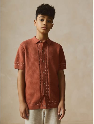 Next - Jongens - 100% katoenen gebreid poloshirt met korte mouwen - Bruin