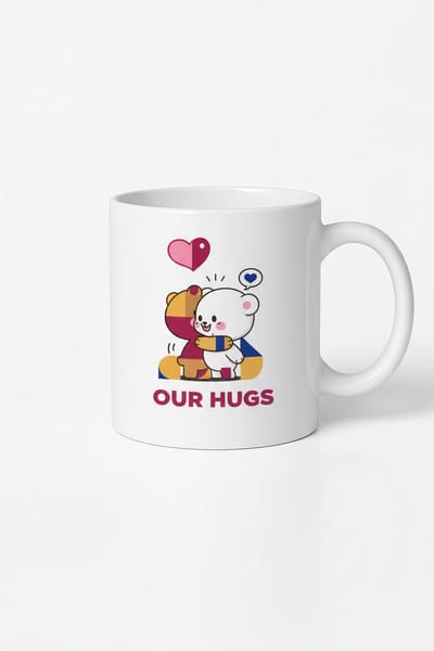 Schattige Knuffel Beren Mok 'Our Hugs' - Lieve Keramische Beker met Harten voor Koffie en Thee