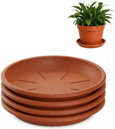 Plasticforte plantenpot onder schotel / water opvang schaal - 4x - terracotta - Dia 20 cm - Kunststof - voor pot met Dia 25/30 cm