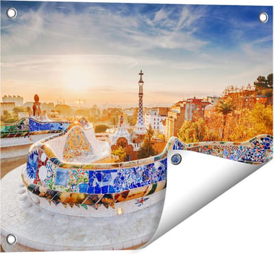 Gards Tuinposter Park G�ell in Barcelona - 50x40 cm - Tuindoek - Tuindecoratie - Wanddecoratie buiten - Tuinschilderij