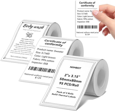 Etiketten Rollen - Labels Stickers - Organiseren Thuis Kantoor - Direct Thermisch Printen - 3 Rollen 50x80mm - Wit