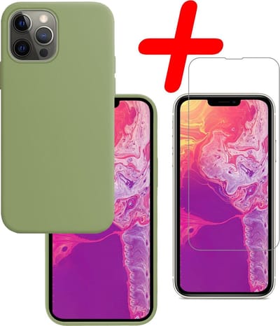 Hoesje Met Screenprotector - Geschikt voor Apple iPhone 13 Pro - Sterk & Shockproof - Back Cover - Siliconen Case - Telefoon Hoes - Groen