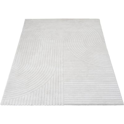Vloerkleed Ella Cream 140 x 200 cm - Design Hoog-Laag Vloerkleed met Lijnenpatroon in Scandinavische / Japandi Stijl