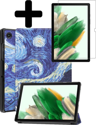 Hoes - Geschikt voor Samsung Galaxy Tab A8 - Met Screenprotector - Trifold Bookcase - Hard Cover - Hardcover Book Case - Tablet Hoesje - Sterrenhemel