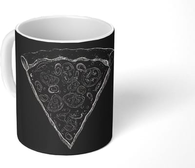 Mok - Koffiemok - Pizzapunt - Toppings - Krijttekening - Mokken - 350 ML - Beker - Koffiemokken - Theemok