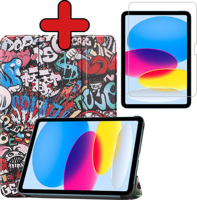 Hoesje - Geschikt voor Apple iPad A16/A18 (2022/2025/2026) - 10.9 & 11 inch (10e, 11e & 12e generatie) - Met Screenprotector - Hardcover Book Case - Trifold Bookcase Hoes - Hard Cover - Tablethoes - Graffity