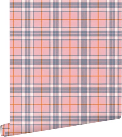 ESTAhome behang ruiten blauw en roze - 50 x 900 cm - 132026