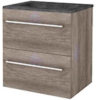 Basic-Line Start 46 Badkamermeubelset - 60 x 46 cm - Met Grepen - 2 Lades - Hardstenen Wastafel - Zonder Kraangat - Scotch Oak