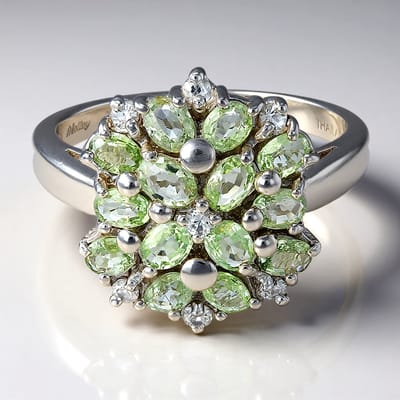Cavill - Zilveren ring met 1,318 ct Paraiba toermalijn uit Mozambique en witte saffieren - Organische bloemvorm - 925 sterling zilver