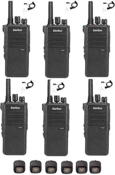Set van 6 Inrico T522A IP66 4G LTE POC Zello Portofoon K1 2-Pins met beveiliging oortje