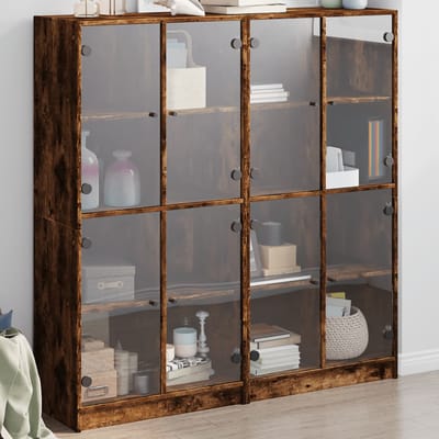 vidaXL - Boekenkast - met - deuren - 136x37x142 - cm - hout - gerookt - eikenkleurig