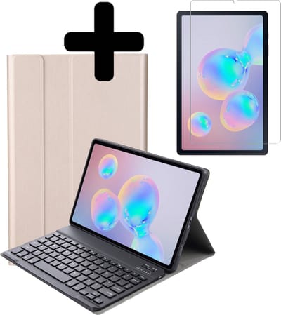 Hoesje - Geschikt voor Samsung Galaxy Tab S6 Lite - Met Screenprotector - Toetsenbord Case - Keyboard Book Cover - Hoes - Goud