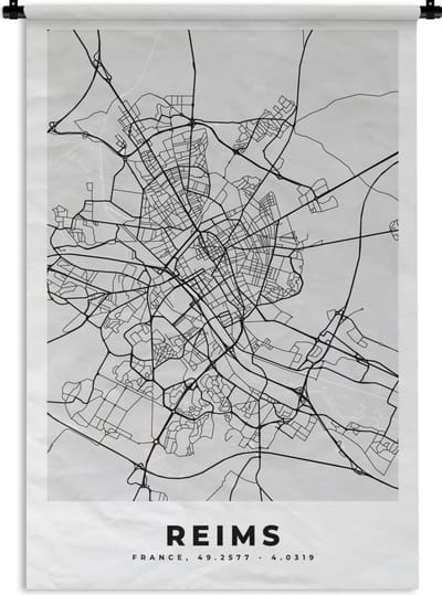 Wandkleed - Wanddoek - Frankrijk - Reims - Stadskaart - Plattegrond - Kaart - 120x180 cm - Wandtapijt
