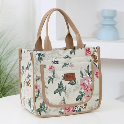 Esthetische Lunchtas met Bloemenprint Geïsoleerde Lunchtas met Grote Capaciteit Thermische Koeltas Handtas voor School Werk Reizen Picknick