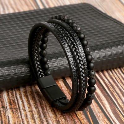 Mode Kralen Leren Armband Mannen Klassiek Tijgeroog Kralen Meerdere Lagen Leren Armband Voor Mannen Sieraden Cadeau 23cm