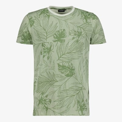 Unsigned heren T-shirt met bladerenprint groen - Maat S