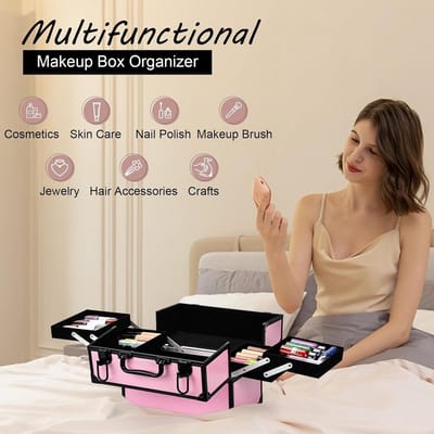 Grote Draagbare Make-up Koffer met Uitschuifbare Trays voor Opslag