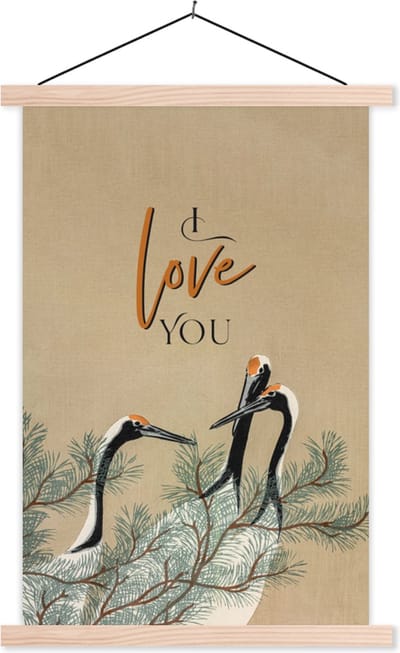 Posterhanger incl. Poster 40x60 cm - Schoolplaat - Ik hou van jou - Quotes - Spreuken - I love you - Relatie - Textielposter - Blanke latten