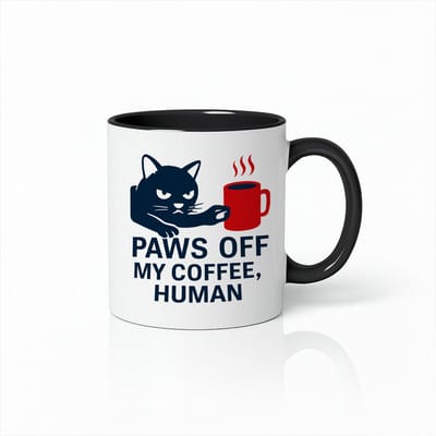 Grappige Kat “Paws Off My Coffee, Human” Wit-Zwarte Mok – Leuk Cadeau voor Koffieliefhebbers – 330 ml Koffiebeker