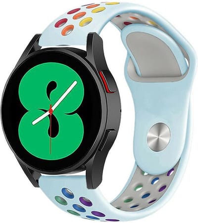 Strap-it Sport bandje - geschikt voor Samsung Galaxy Watch 7 (40 & 44mm) / Galaxy Watch 6 (Classic) / Galaxy Watch 5 / 5 Pro / Watch 4 / 4 Classic / Watch FE - sport siliconen bandje voor Galaxy Watch 4-5-6 alle varianten - lichtblauw/kleurrijk